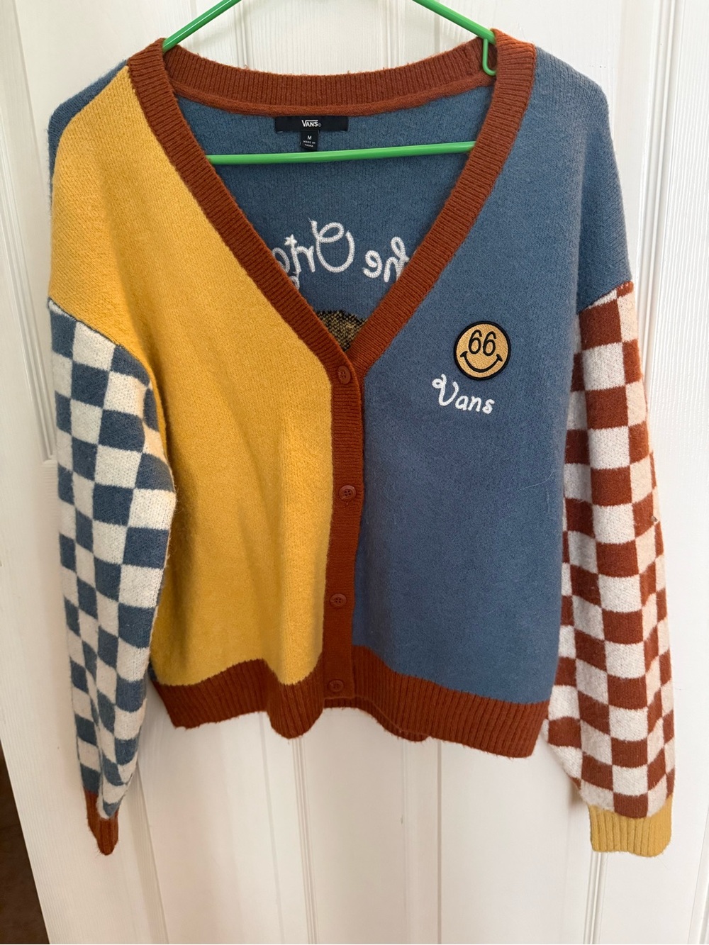 Vans Blue/Yellow/Brown Colorblock Checkered V-Neck Cardigan
